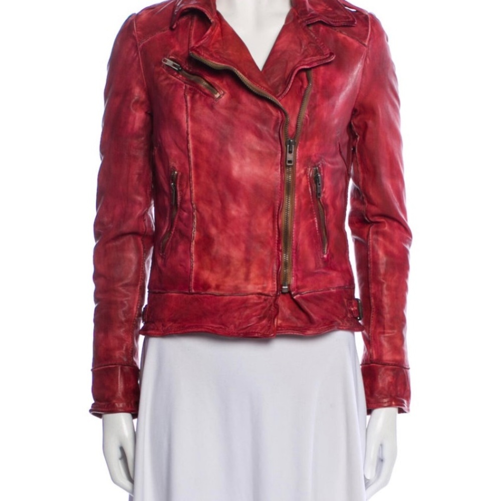 Muubaa Mallow Vintage Red Leather Jacket